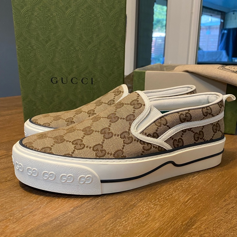 Gucci Beige and Red Slip-On Sneakers - Picture 9 of 11